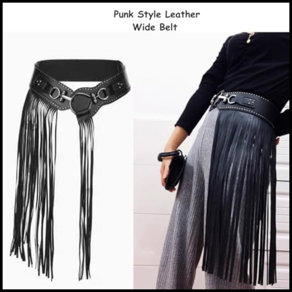 Faux Leather Punk Style Tassel Skirt Belt with Rivet Details main image 5